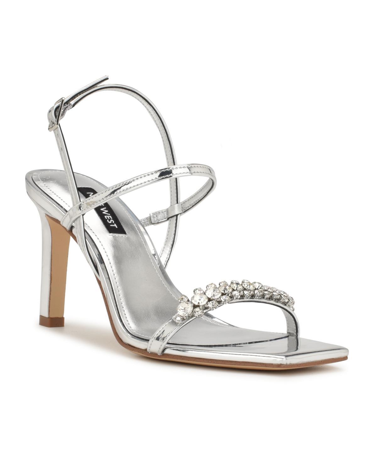 Nine West Oreece Womens Bridal Heeled Rhinestone Sandals Silver Mirror Grey Product Image