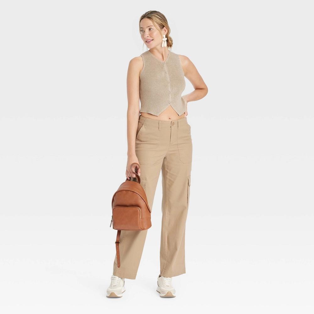 Womens Mid-Rise Straight Leg Utility Cargo Pants - Universal Thread Tan 2 Product Image