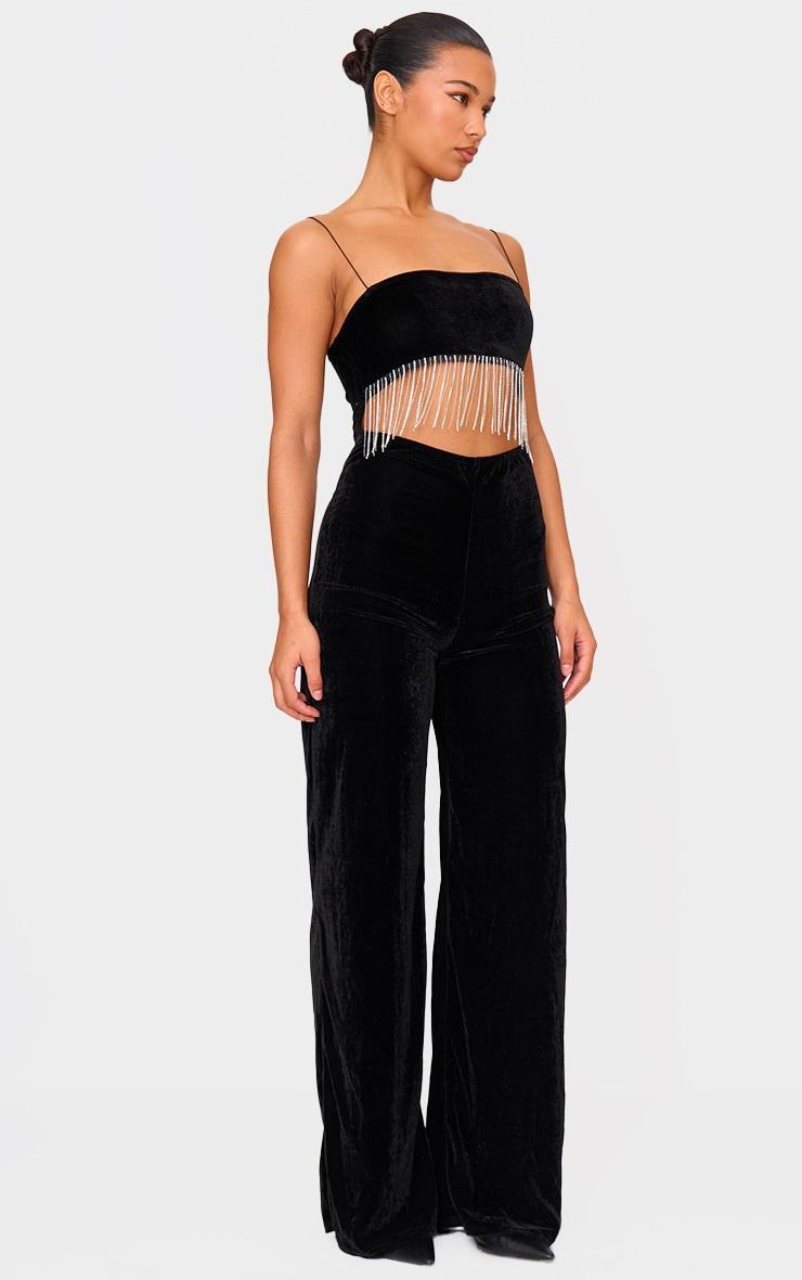 Black Velvet Diamante Tassel Cut Out Strappy Jumpsuit Product Image