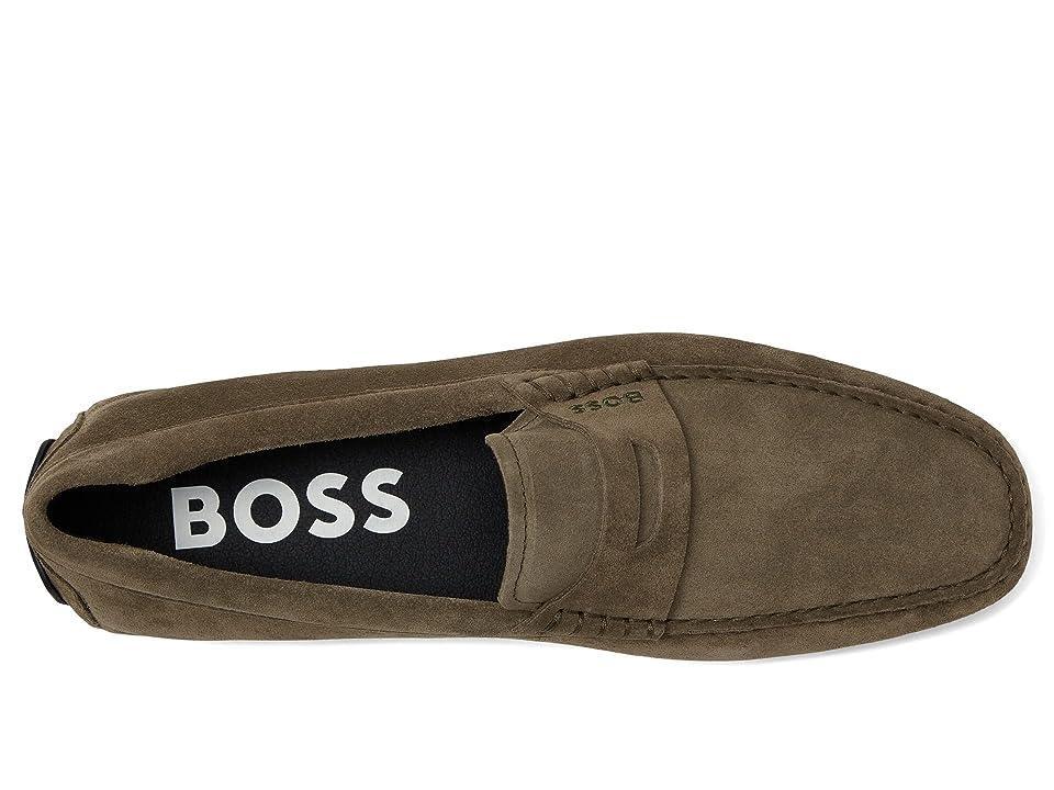 BOSS Noel Suede Penny Loafer Moccasins (Olive Green) Men's Shoes Product Image