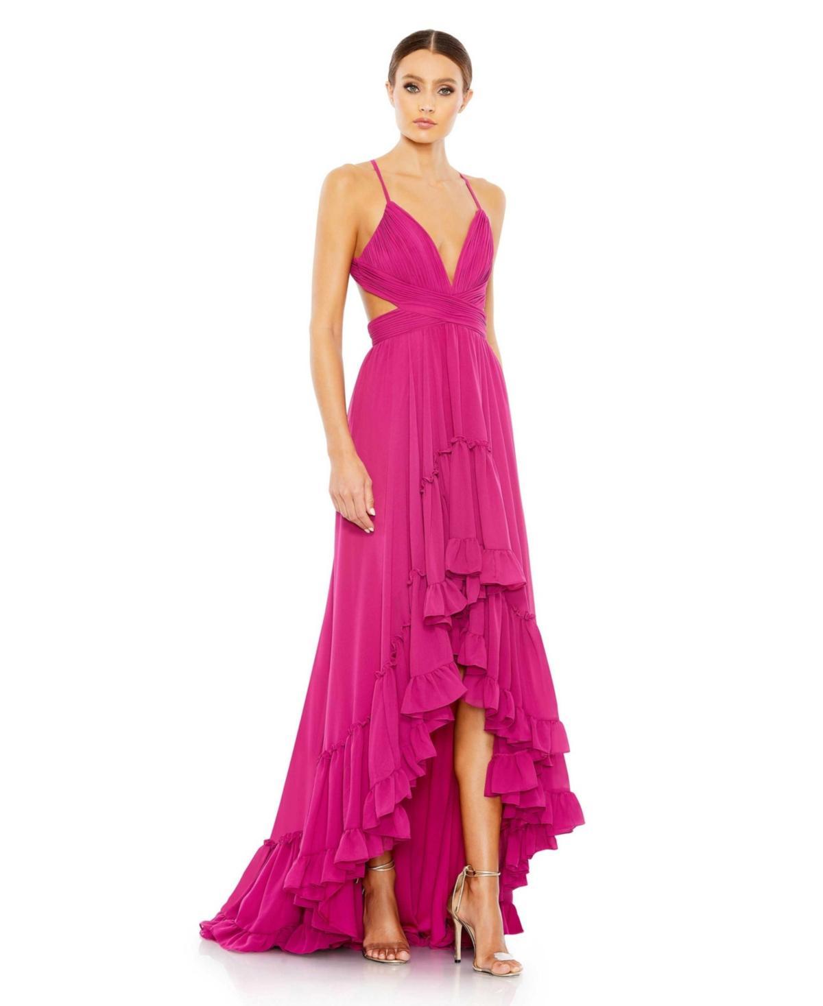 Mac Duggal Womens Ieena Tiered Cut Out Sleeveless Gown Product Image