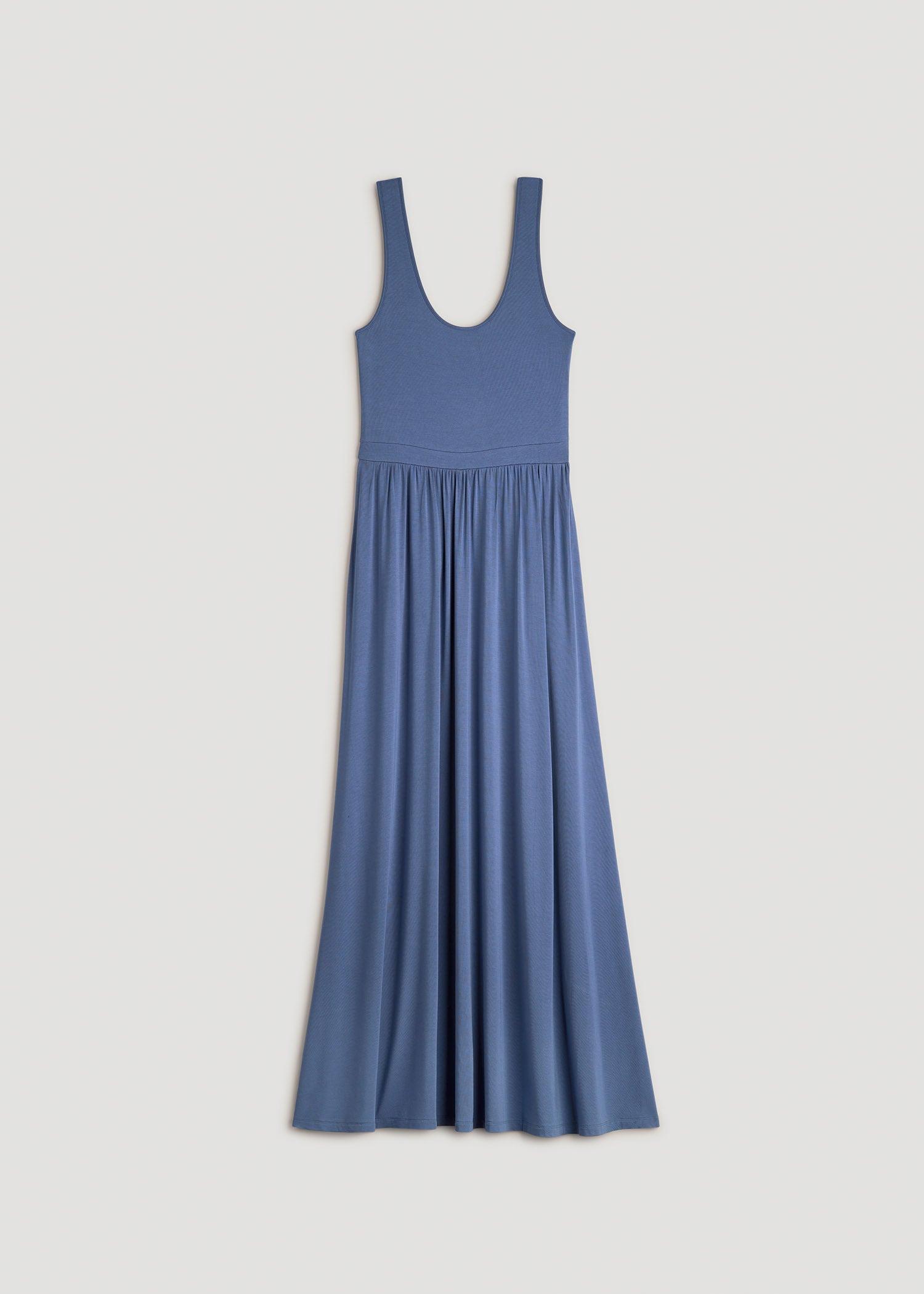 Jersey Tank Maxi Dress with Pockets for Tall Women in Steel Blue Female Product Image