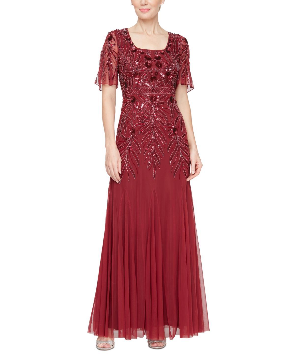 Alex Evenings Womens Sequin Chiffon Flutter-Sleeve Gown Product Image