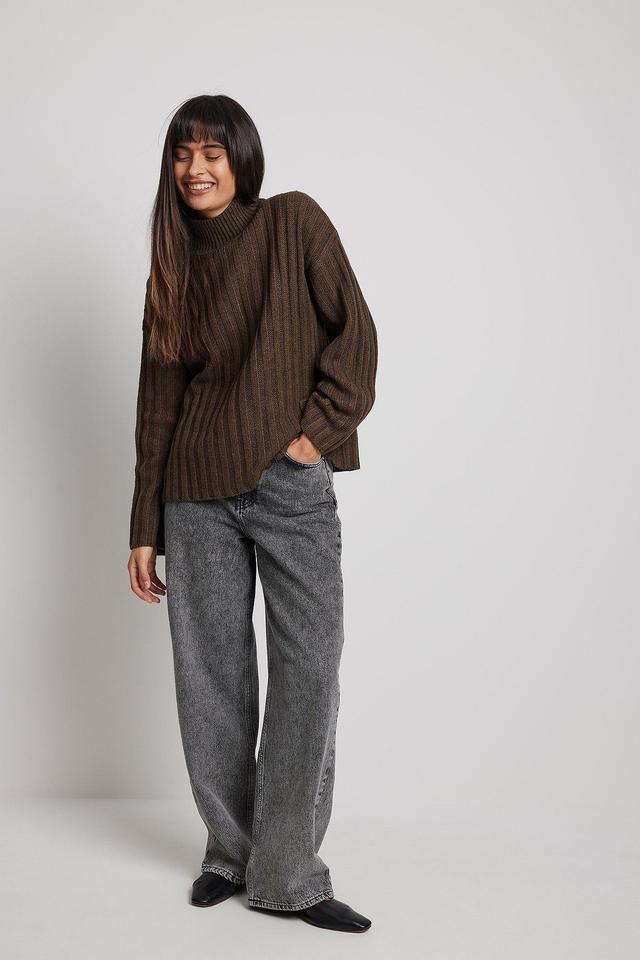 Oversized Rib Knitted Turtle Neck Sweater Product Image