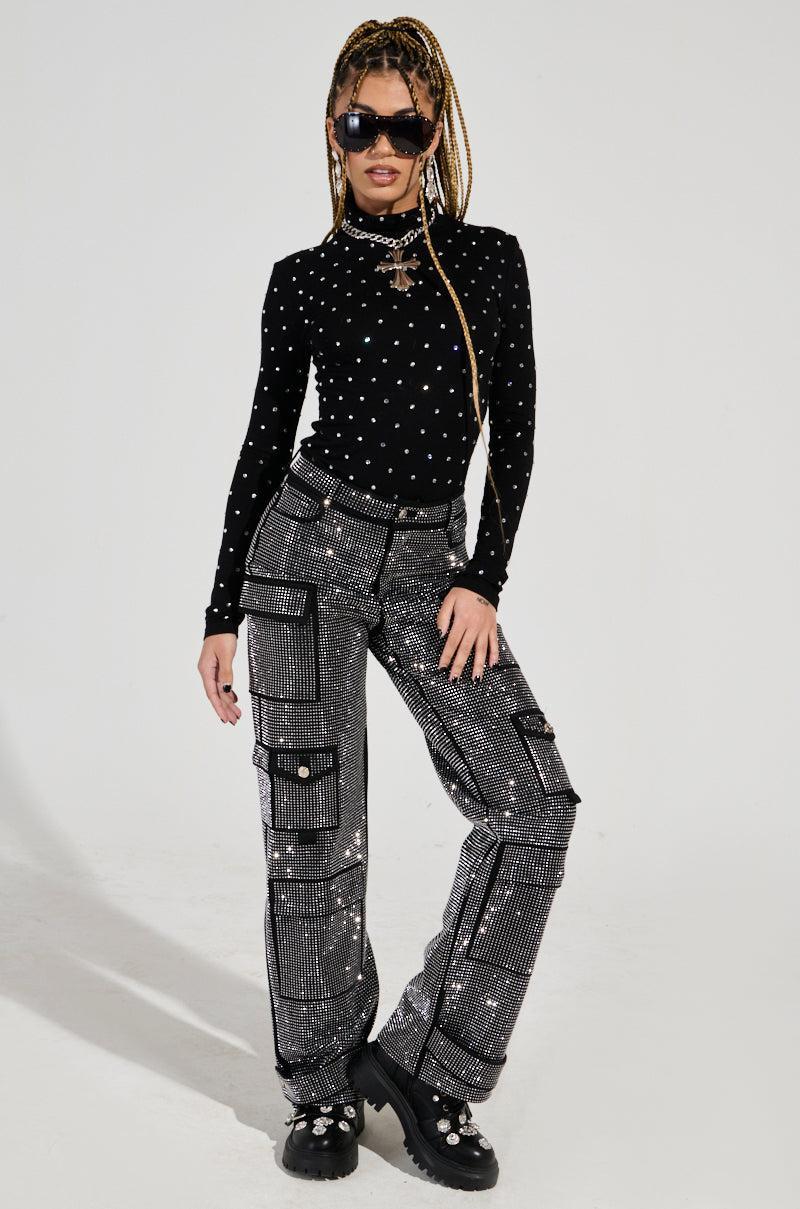 AMMO BONNE SOIREE RHINESTONE CARGO PANTS IN BLACK Product Image