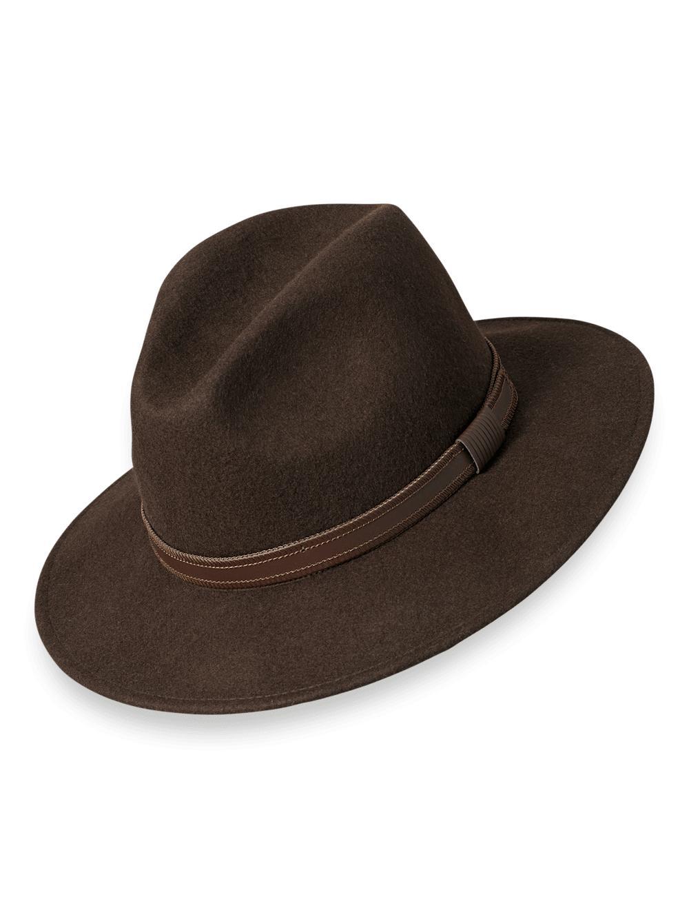 Wool Fedora With Leather Band - Brown Product Image