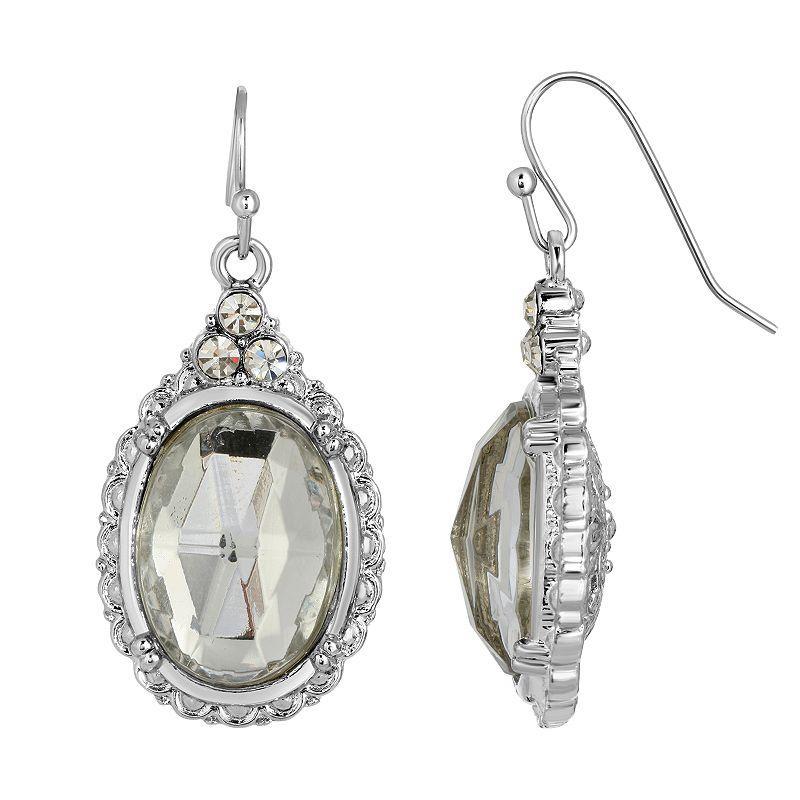 1928 Jewelry Silver Tone Crystal Oval Drop Earrings Product Image