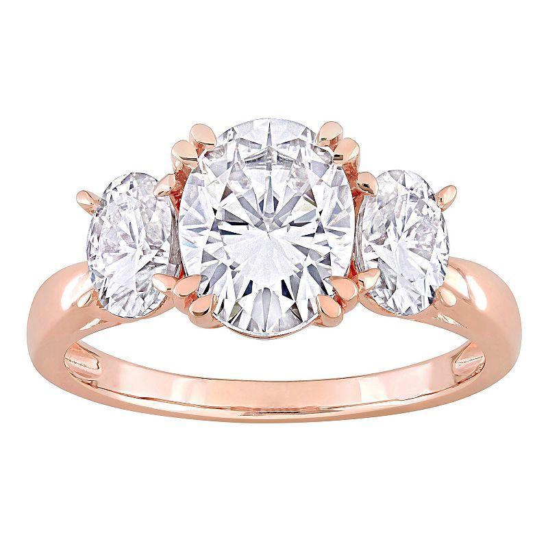 Stella Grace 10k Rose Gold Oval Lab-Created Moissanite 3-Stone Engagement Ring, Womens White Product Image