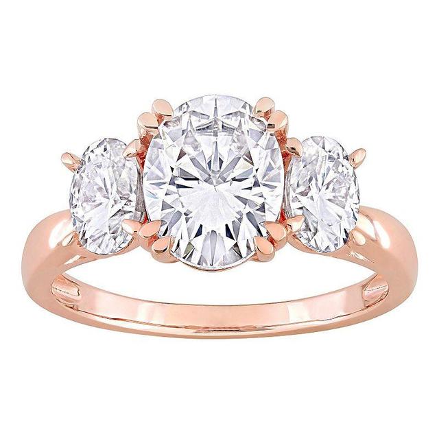 Stella Grace 10k Rose Gold Oval Lab-Created Moissanite 3-Stone Engagement Ring, Womens Product Image