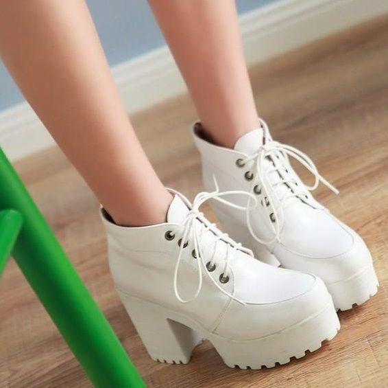 Faux Leather Block Heel Platform Ankle Boots product image