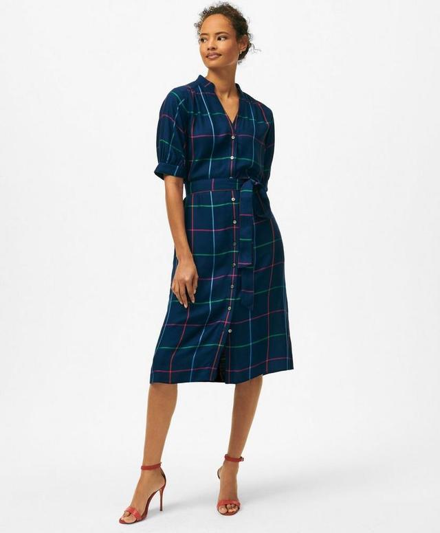 Puff Sleeve Belted Windowpane Shirt Dress Product Image