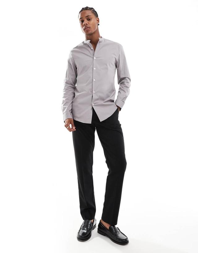 ASOS DESIGN slim fit band collar shirt in charcoal Product Image