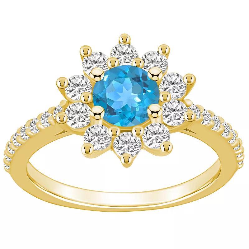 Alyson Layne 14k Gold Blue Topaz & 3/4 Carat T.W. Diamond Halo Ring, Womens Product Image