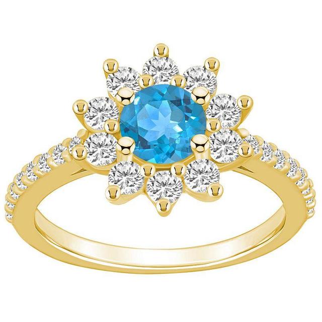 Alyson Layne 14k Gold Blue Topaz & 3/4 Carat T.W. Diamond Halo Ring, Womens Product Image