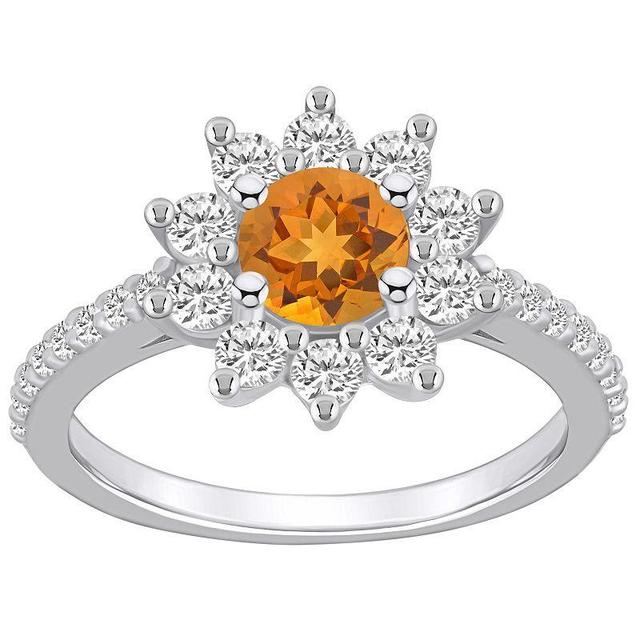 Alyson Layne 14k White Gold Round Citrine & 3/4 Carat T.W. Diamond Halo Ring, Womens Orange Product Image