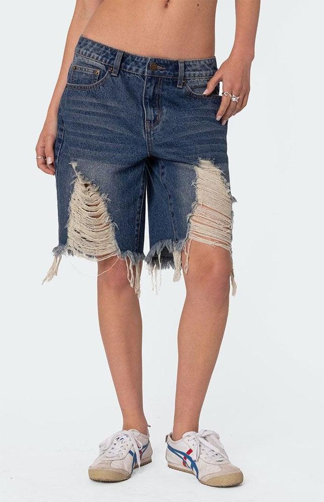 Edikted Womens Distressed Denim Bermuda Shorts Product Image