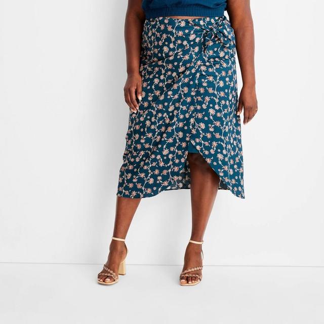 Womens Floral Print Side-Tie Sarong Midi Skirt - Future Collective with Jenny K. Lopez Teal 24 Product Image