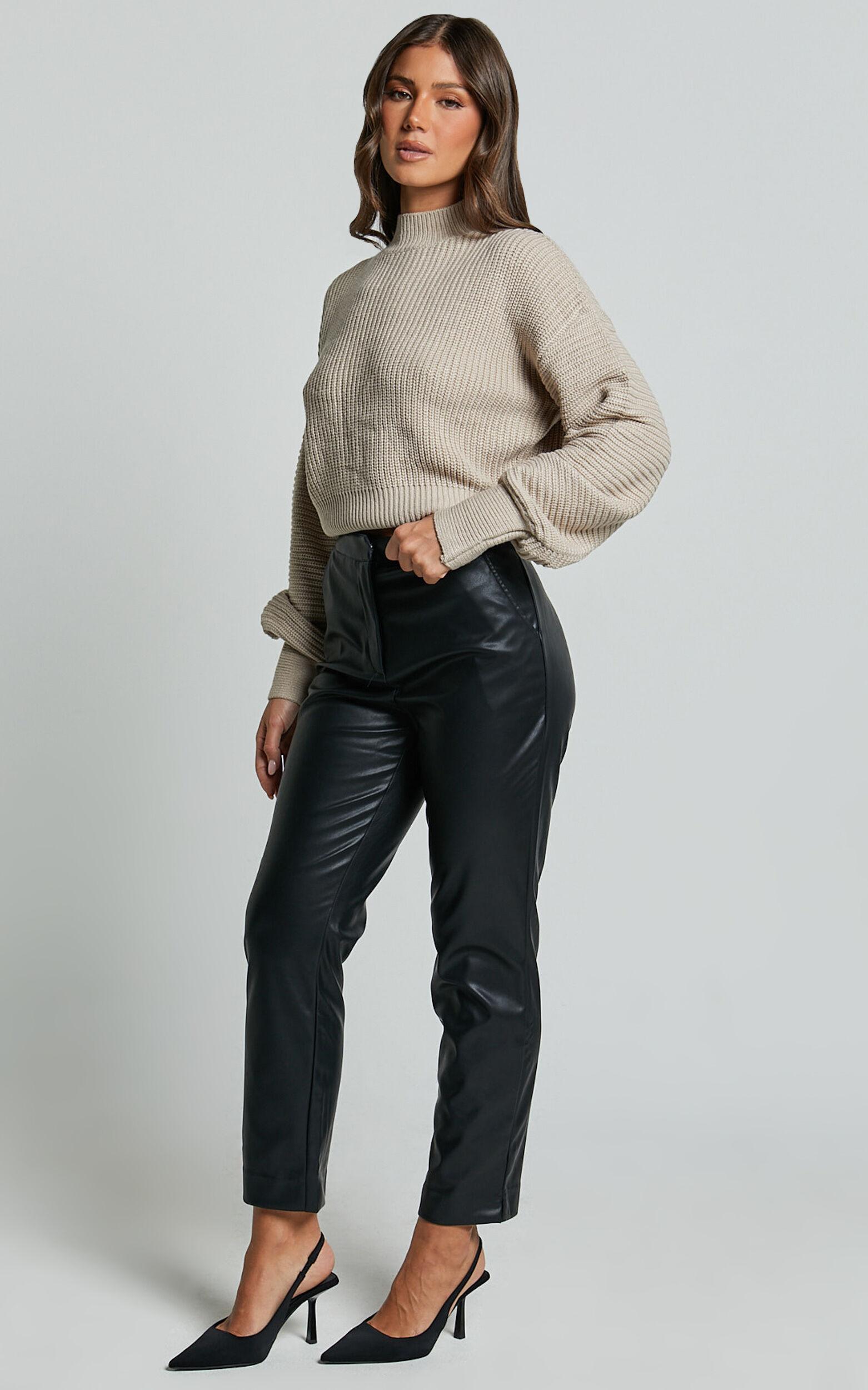 Azelia Pants - Mid Rise Cropped Faux Leather Pants in Black Product Image