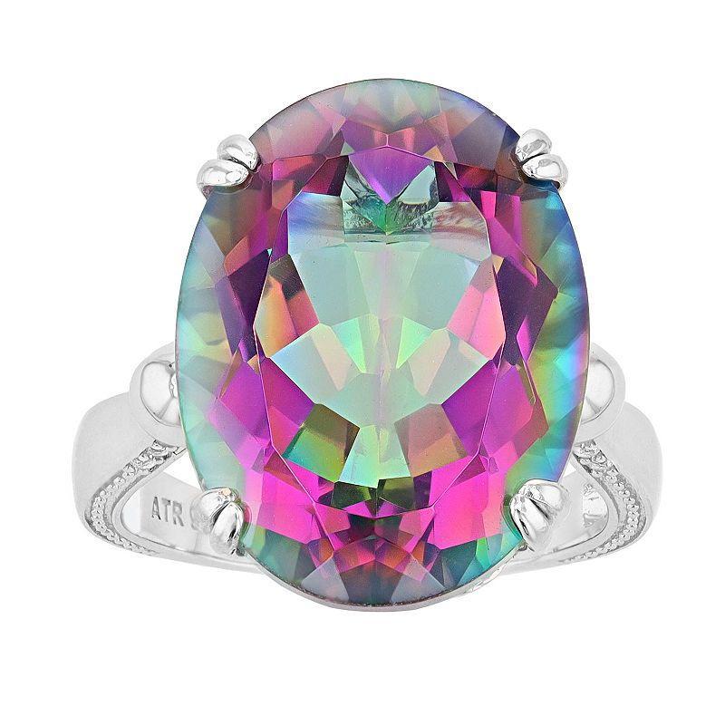 Rosabella Sterling Silver Rainbow Quartz & White Topaz Oval Ring, Womens Product Image