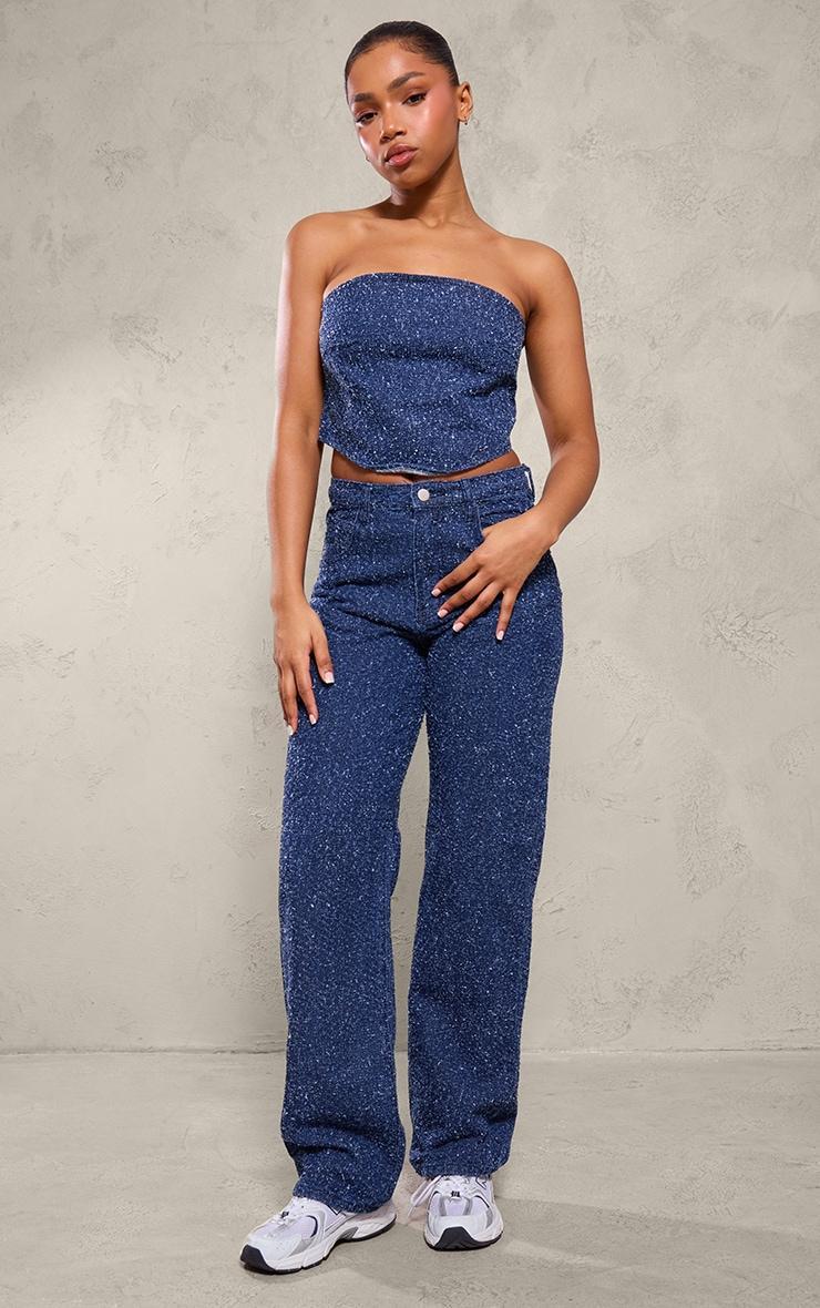  Indigo Bobble Denim Corset Crop Top Product Image