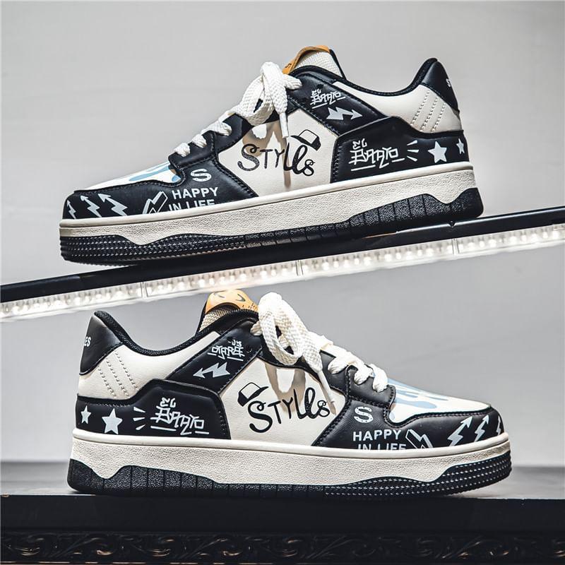 Lettering Lace-Up Platform Sneakers Product Image