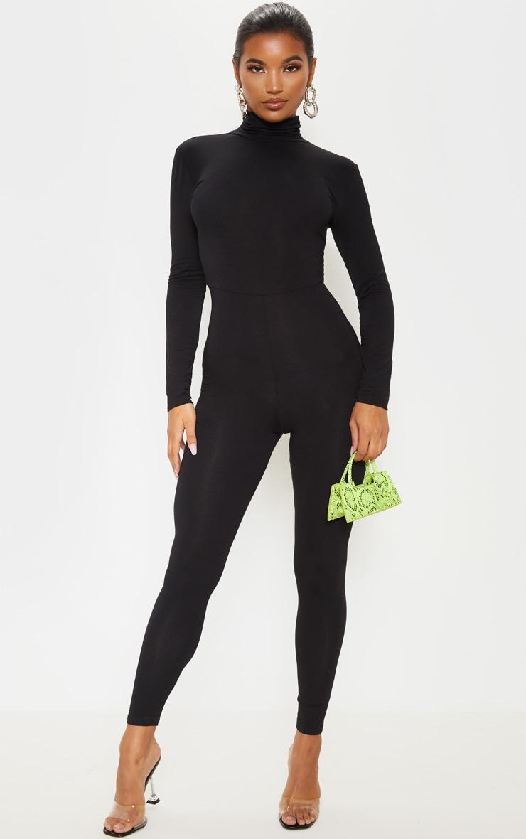 Black Roll Neck Long Sleeve Jumpsuit Product Image