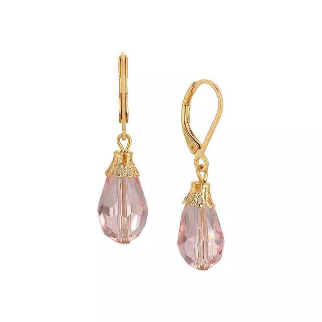 1928 Crystal Faceted Teardrop Drop Earrings, Womens, Pink Product Image