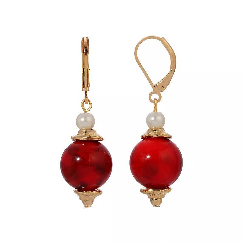 1928 Marbled Bead Drop Earrings, Womens, Red Product Image