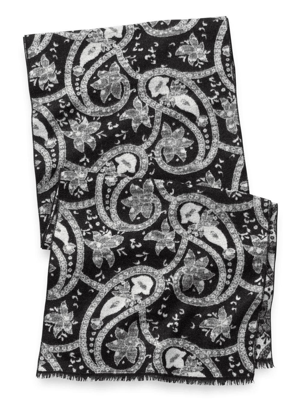 Paisley Brushed Silk Scarf - Black/white Product Image