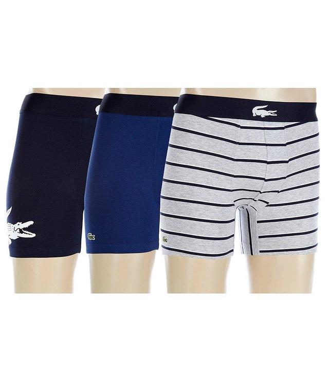 Lacoste Icon Supima Cotton Stretch Striped & Solid Boxer Briefs 3-Pack Product Image