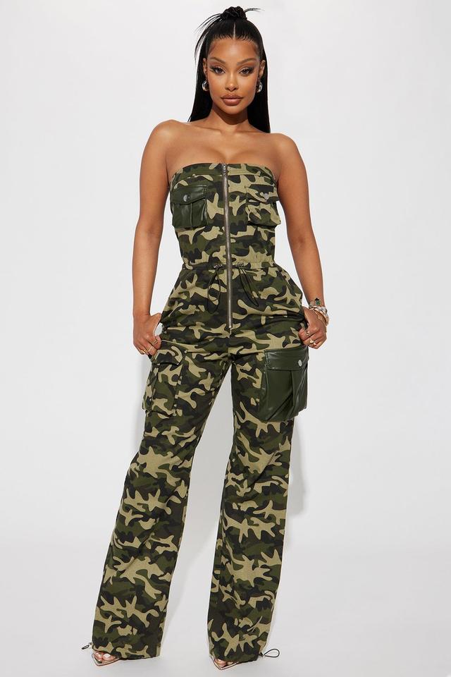 Open Up Cargo Jumpsuit  - Olive/combo Product Image