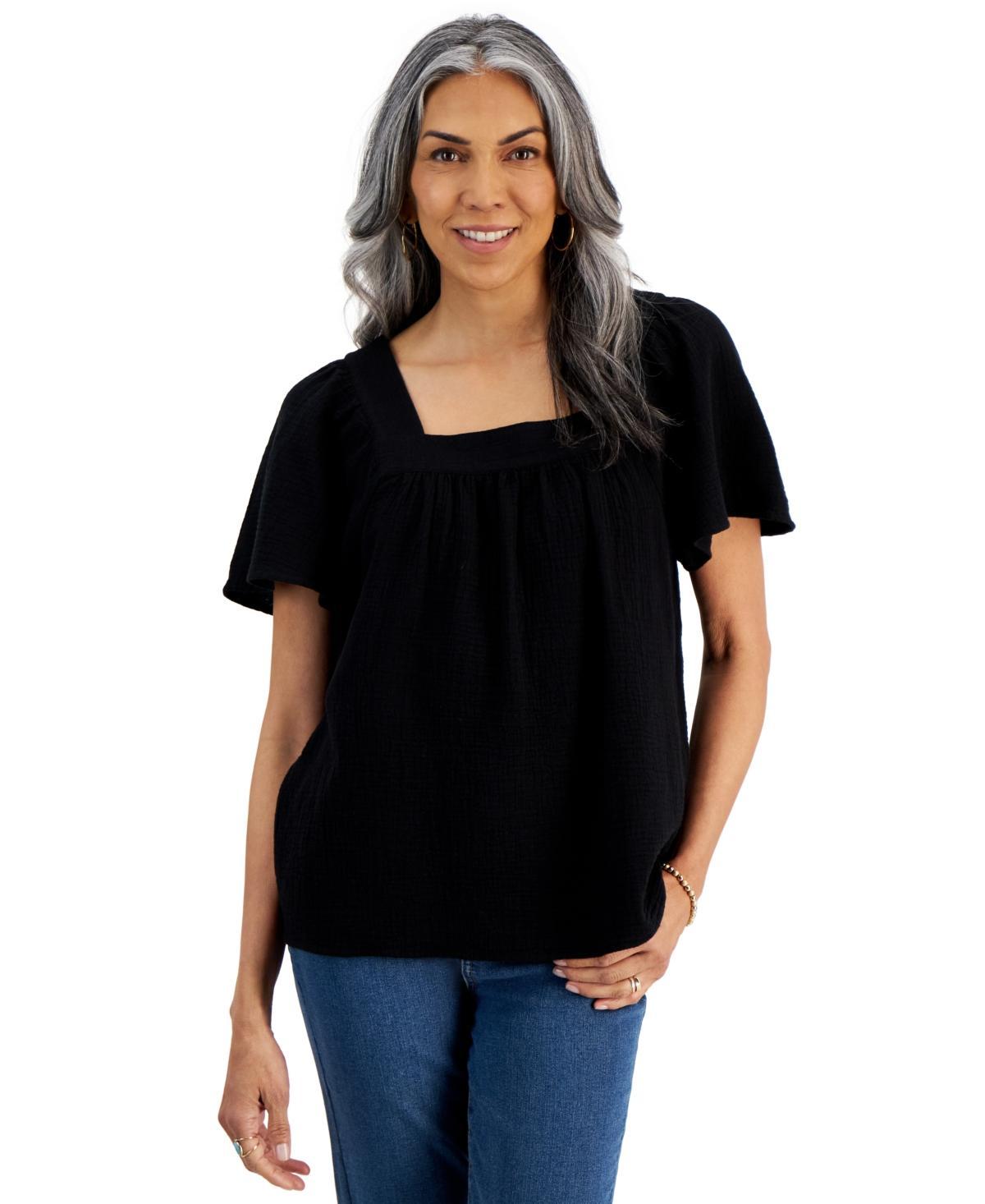 Women's Cotton Gauze Square-Neck Top, Created for Macy's Product Image