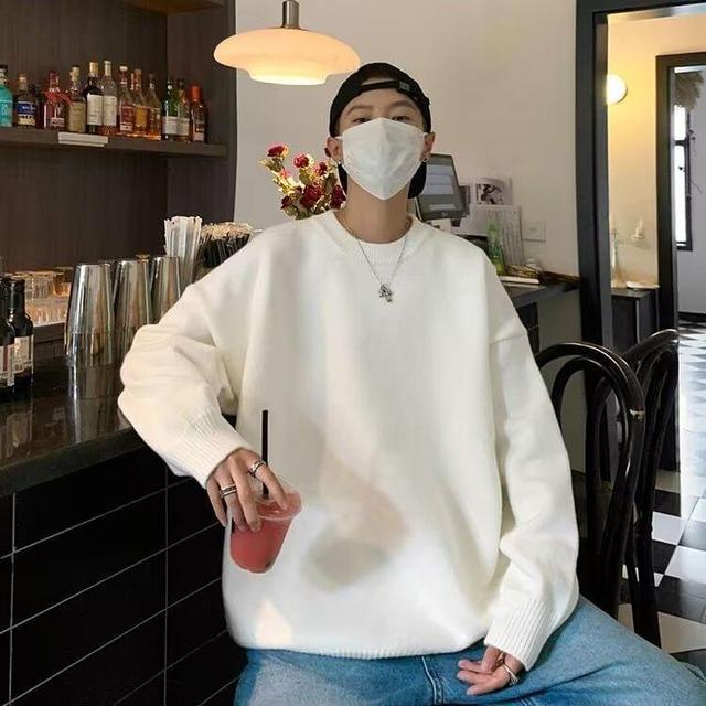 Crew Neck Plain Oversized Sweater Product Image