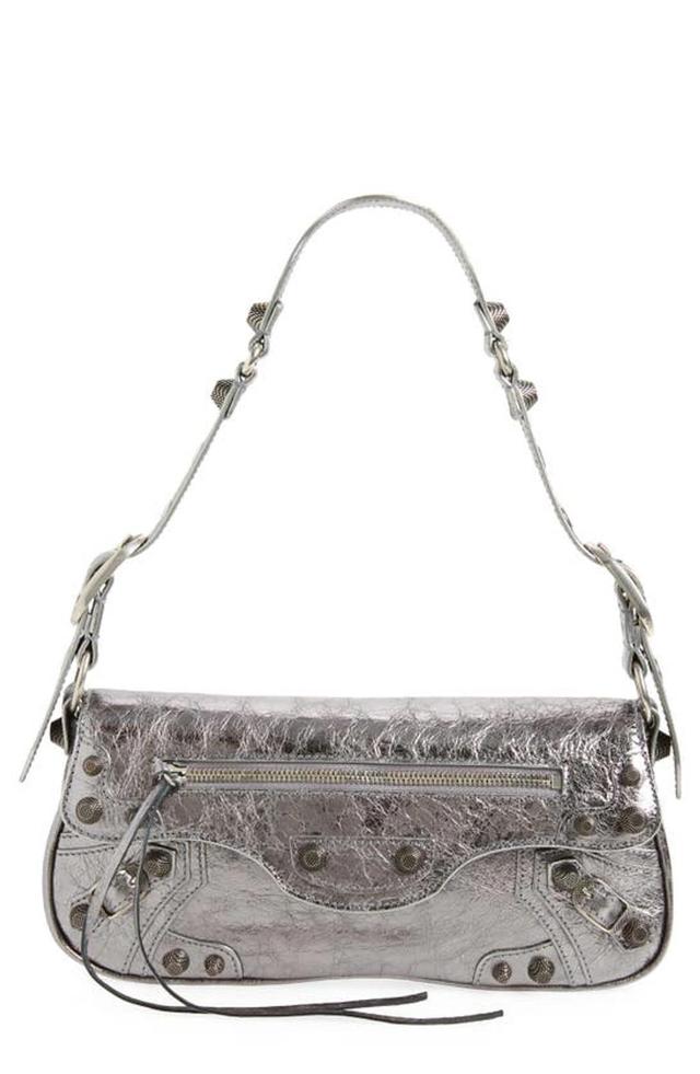 Small Le Cagole Metallic Leather Shoulder Bag In Silver Product Image