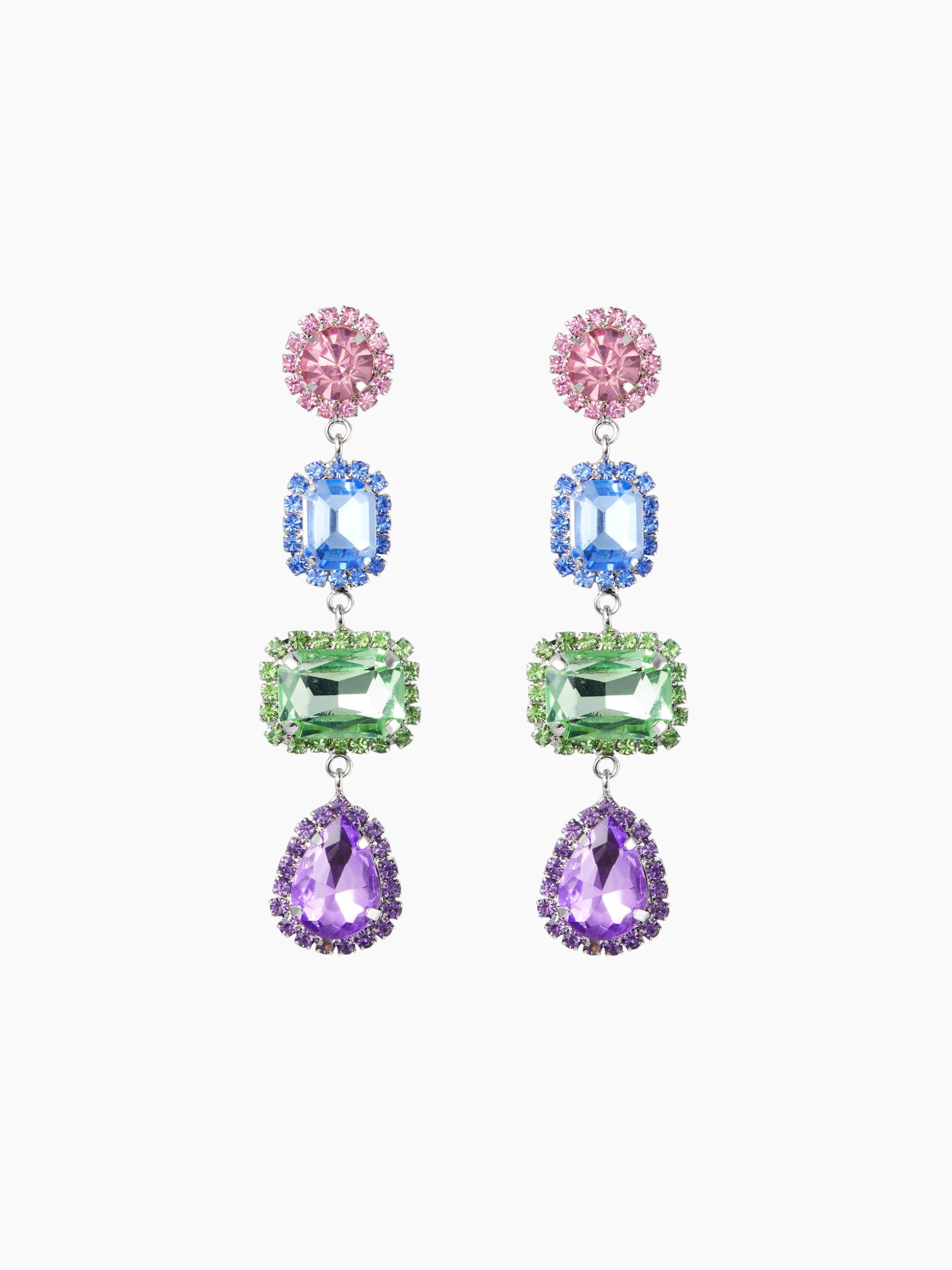 MULTICOLORED RHINESTONE DROP EARRINGS Product Image