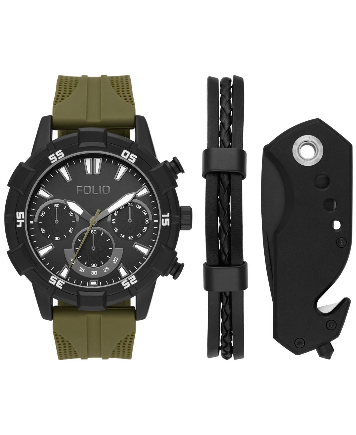 Folio Mens Three Hand Gunmetal 50mm Watch, Bracelet, and Multi-Tool Gift Set, 3 Pieces - Gunmetal Product Image