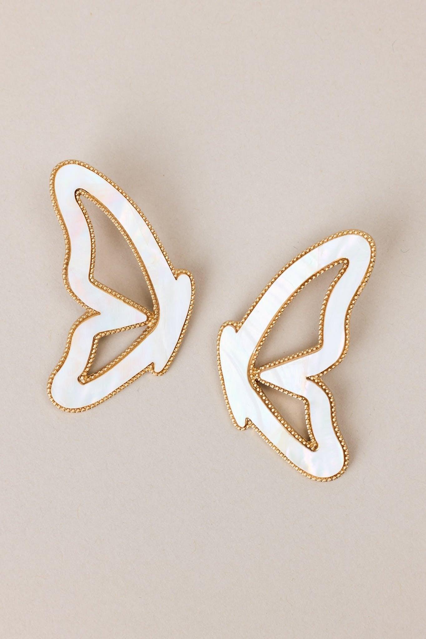 Enchanted Flutter Iridescent White Butterfly Earrings Product Image