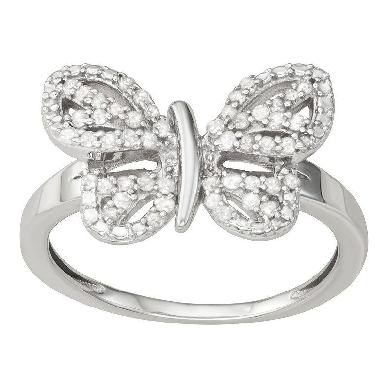 Jewelexcess Sterling Silver 1/4 Carat T.W. Diamond Butterfly Ring, Womens Product Image