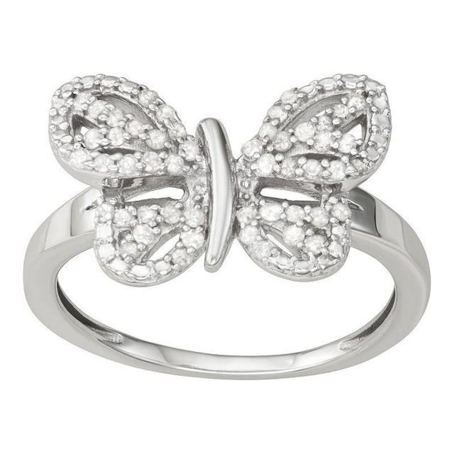 Jewelexcess Sterling Silver 1/4 Carat T.W. Diamond Butterfly Ring, Womens White Product Image