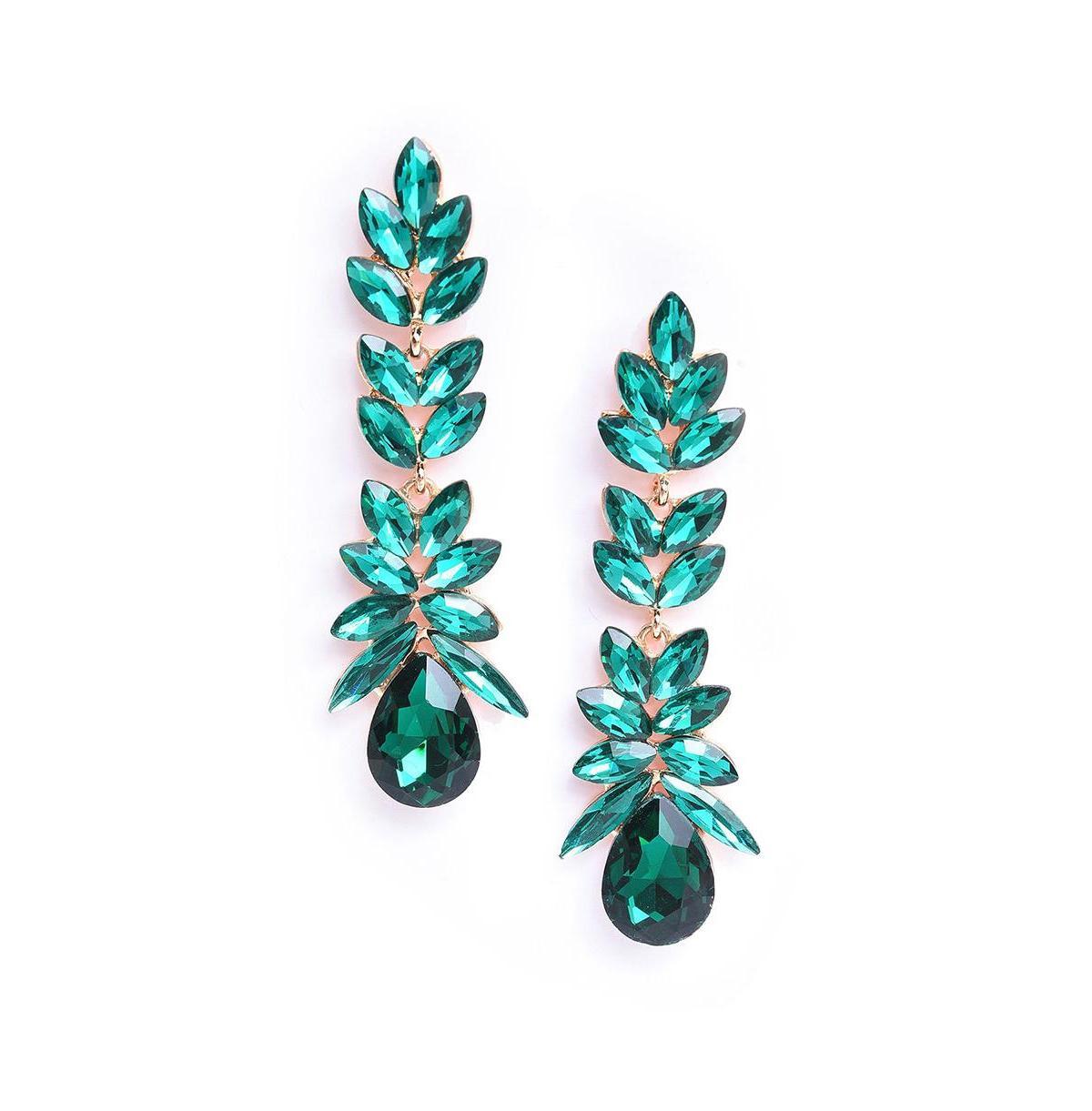 Sohi Womens Green Teardrop Stone Drop Earrings Product Image