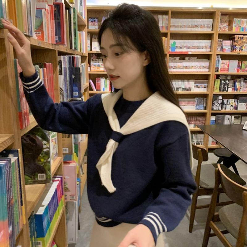 Sailor Collar Striped Sweater Product Image