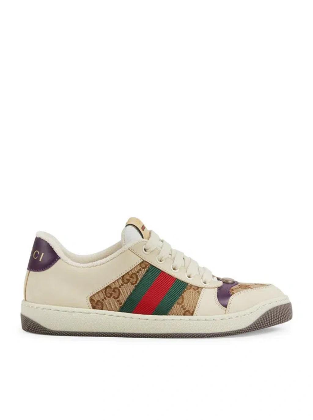 Screener Leather And Gg-supreme Canvas Trainers In Cream Product Image