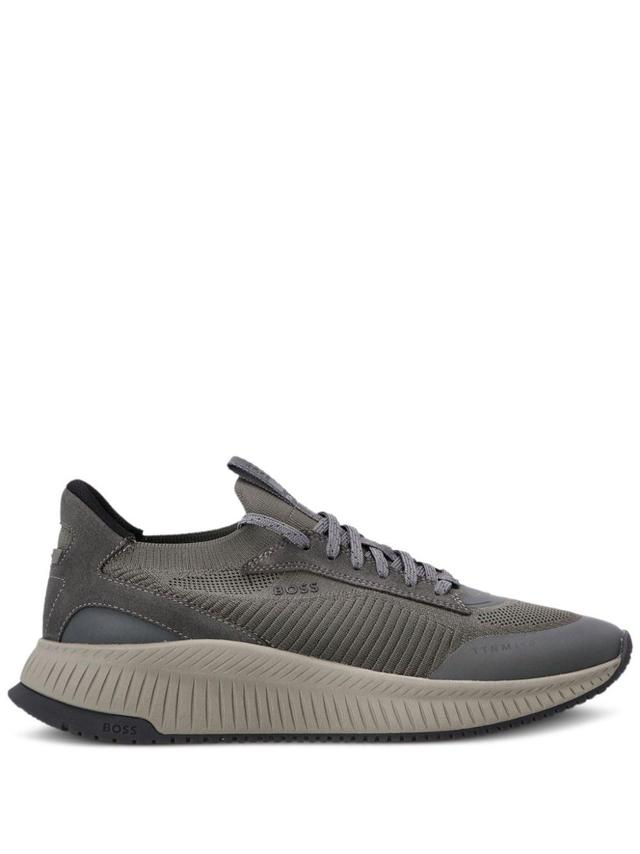 Lace-up Suede Trainers In Grey Product Image