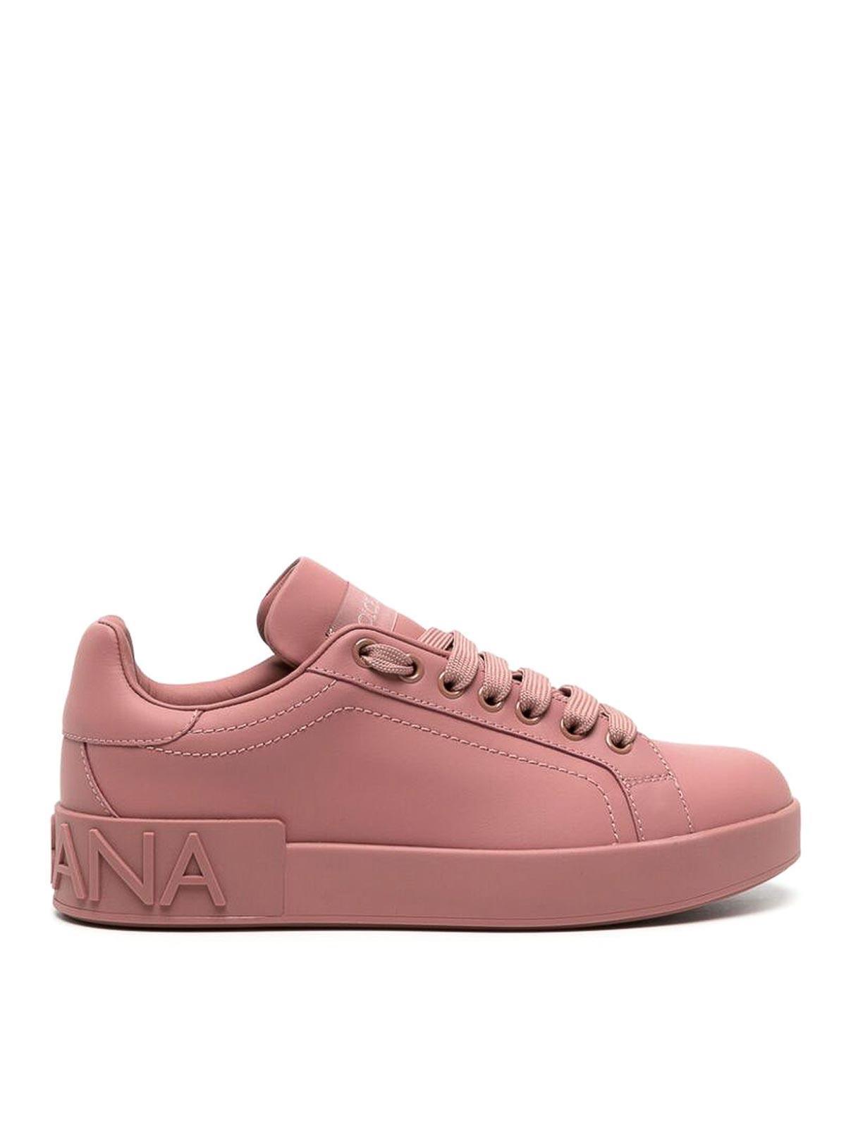 Embossed-logo Leather Sneakers In Pink Product Image