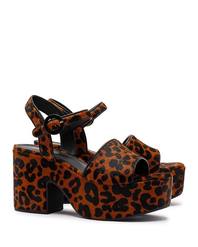 Larroude Womens Miso Animal Print Calf Hair High Heel Platform Sandals Product Image