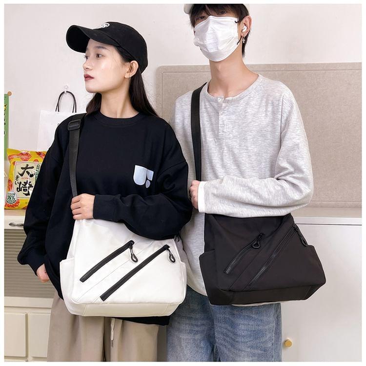 Plain Zip Panel Nylon Crossbody Bag Product Image