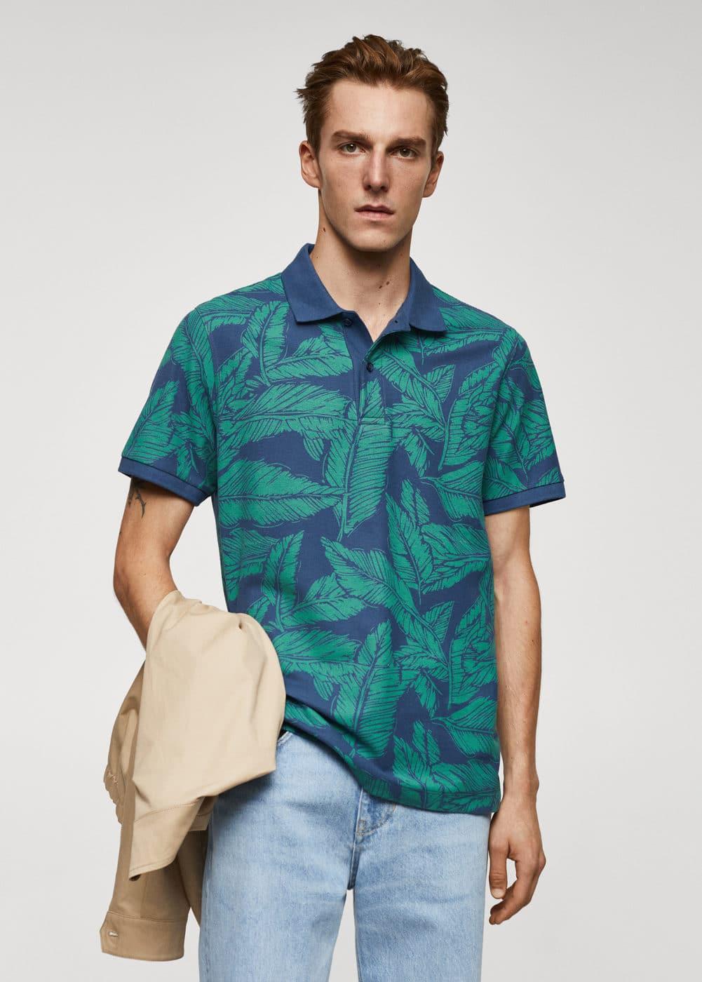 MANGO MAN - Tropical print cotton polo shirt greenMen Product Image