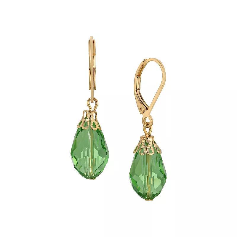 1928 Crystal Faceted Teardrop Drop Earrings, Womens, Green Product Image