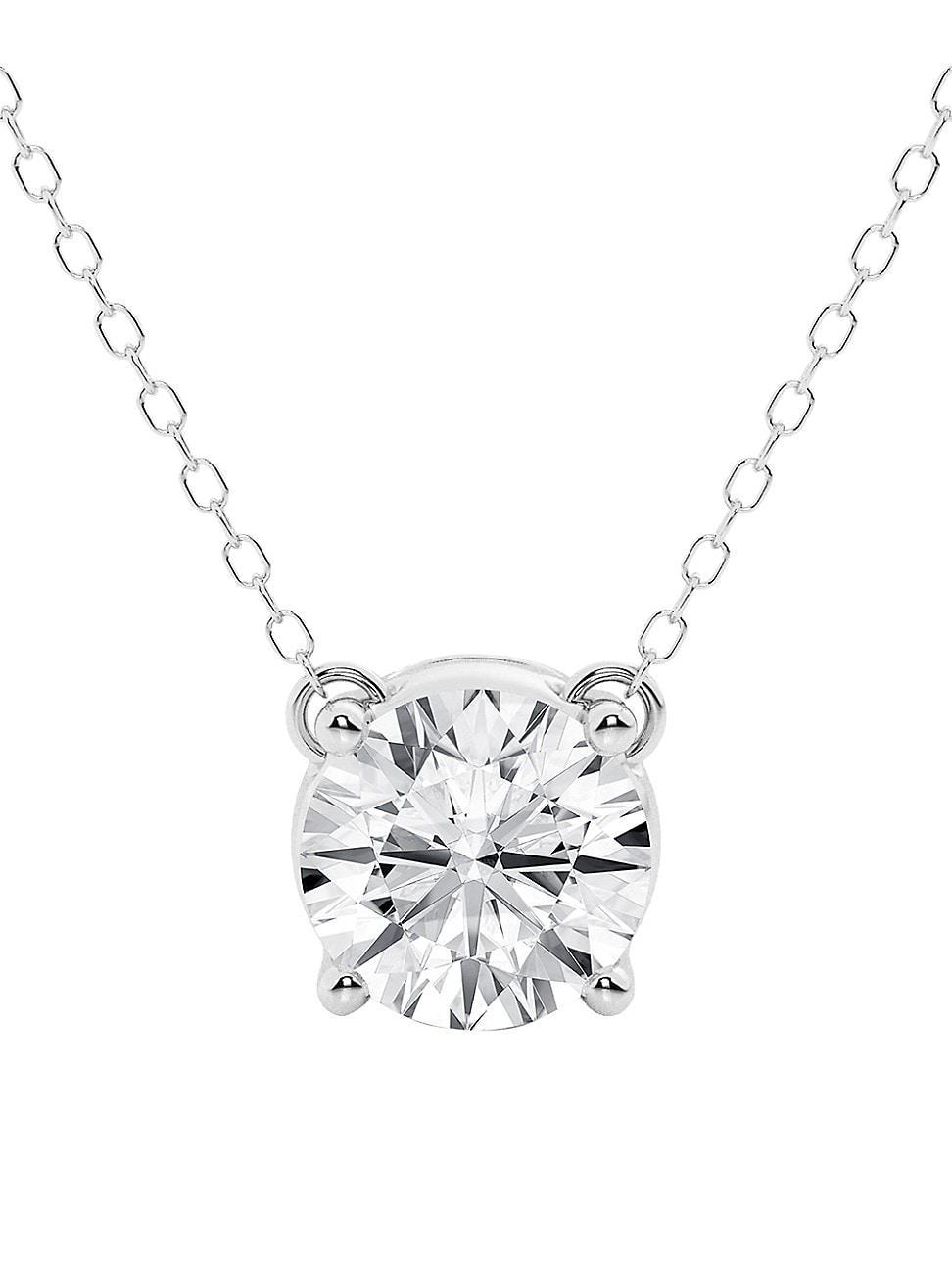 Womens 14K White Gold & 0.75 TCW Round Diamond Solitaire Pendant Necklace Product Image