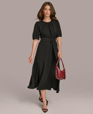 Donna Karan Womens Puff-Sleeve Belted A-Line Dress Product Image